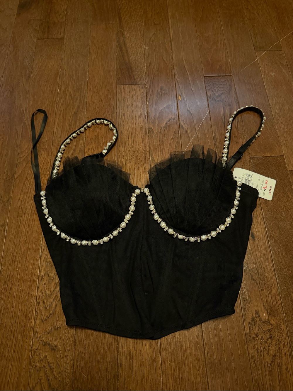 Windsor Black Pearl-Trim Bustier Camisole NWT